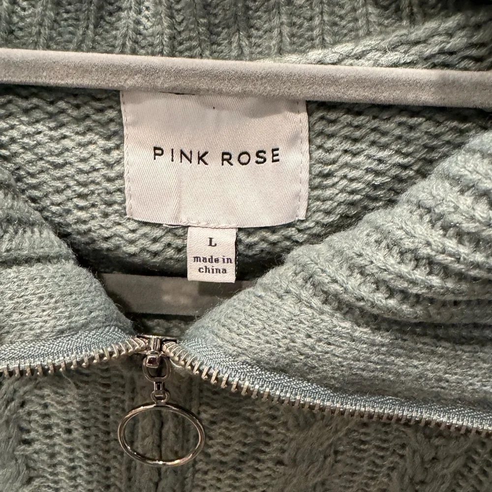 Sage Green Zip-up Funnel Neck Sweater Large